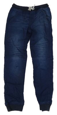 Tmavomodré cuff teplákové rifle s úpletovým pasom dopodopo