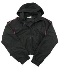 Čierna šušťáková jarná crop bunda s ružovymi pruhmi a odopínacíá kapucňou H&M