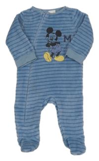 Modrá pruhovaná plyšová kombinéza s Mickey Disney
