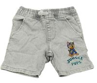 Svetlošedá -biele plesňové teplákové rifľové kraťasy s PAW PATROL - Chase nickelodeon
