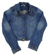 Modrá tepláková riflová crop bunda s límečkem M&S