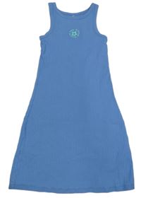 Modré rebrované šaty s květem a nápismi George