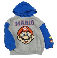 Šedo-cobaltově modrá melírovaná oversize mikina s Máriem a kapucí George