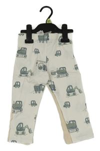 Nové - 2x - Tepláky - Bílé so stavebními stroji, smetanové žebrované F&F