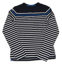 Tmavomodro-bílo-modré pruhované funkční triko TRIBORD