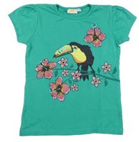 Zelené tričko s tukanom a rozkvetlou větví Kids