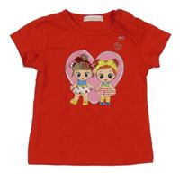 Červené tričko s dievčatky s flitrami a srdiečkami MISS IMAGE