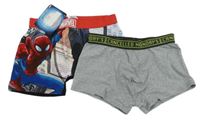 Nové - 2x - Boxerky - Černo/červené se Spider-manem MARVEL, šedo/tmavošedé melírované s nápisy Chapter Young