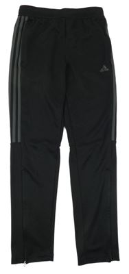 Černo-tmavošedé funkční sportovní tepláky Adidas