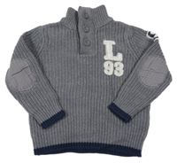 Sivo-tmavomodrý rebrovaný sveter s číslom a písmenkom H&M