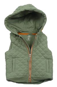 Zelená šušťáková prešívaná zateplená ľahká vesta s kapucňou F&F