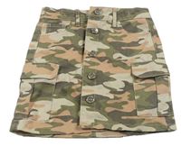 Béžovo-kaki-ružová army rifľová prepínaci sukňa Matalan