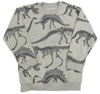 Světlešedá mikina s kostrami dinosaurů Nutmeg