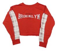 Červeno-kockovaná crop mikina s nápisom New Look