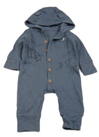 Modrošedá rebrovaná tepláková kombinéza s Pú s přáteli a kapucňou George