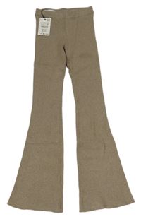 Nové - Hnedé rebrované pletené flare legíny Zara