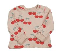 Ružové rebrované tričko s třešněmi Tu