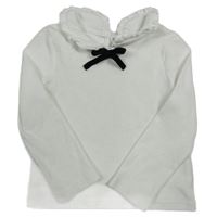 Bílé žebrované triko s límečkem a mašlí Primark