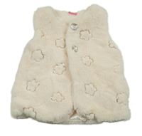 Krémová kožušinová podšitá vesta s mraky z flitrů