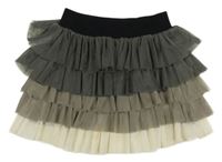 Tmavošedo-sivo-béžová tylová vrstvená sukňa