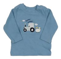 Modré rebrované tričko s traktorom a zvířaty