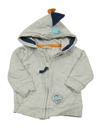 Svetlosivá melírovaná prepínaci mikina s ostny a kapucňou