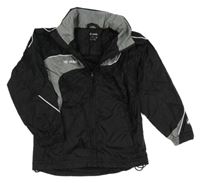 Černo-šedá šusťáková sportovní bunda s ukrývací kapucí Jako