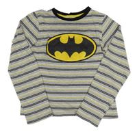 Šedo-černo-žluté pruhované triko s logem Batmana DC