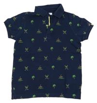 Tmavomodré polo tričko s palmami a hráči pola Mayoral