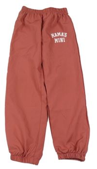 Vínové šusťákové kalhoty s nápisem