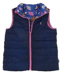 Tmavomodrá šusťáková zateplená oboustranná vesta Joules