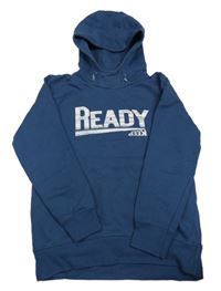 Tmavomodrá mikina s nápisom a kapucňou Yigga