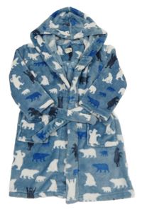 Modrý chlpatý župan s medveďmi a kapucňou Hatley