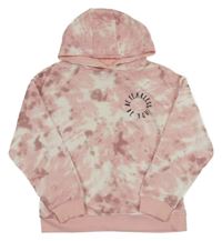 Růžovo-bílá batikovaná mikina s nápisem a kapucí Primark