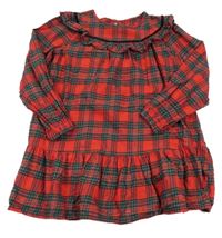 Červeno-zeleno-černé kostkované třpytivé šaty s volánem F&F