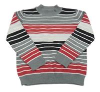 Sivo-červeno-biely pruhovaný sveter