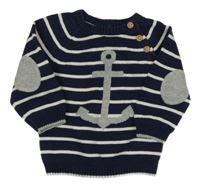 Tmavomodro-biely pruhovaný sveter s kotvou H&M
