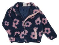 Tmavomodrá kvetovaná huňatá podšitá bunda L&D