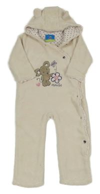 Světlebéžová chlupatá podšitá kombinéza s myškou a kapucí Topolino