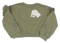 Nové - Khaki oversize mikina s volánky s madeirou Next