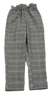 Sivo-čierne kockované paper bag nohavice Kiabi