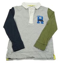 Šedo-khaki-tmavomodré polo triko s písmenem a nosorožcem M&S