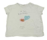 Biele tričko s potlačou a perlami Zara