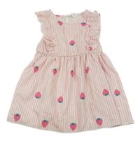 Ružovo-biele pruhované šaty s jahodami a volány Shein