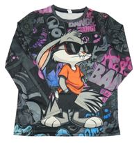 Černo-tmavošedé triko s králíkem