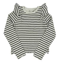 Smetanovo-čierne pruhované rebrované crop tričko s volánikmi H&M