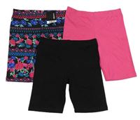 3x černo-růžové elastické kraťasy George