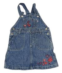 Modré rifľové na traké šaty s výšivkami květů H&M