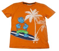 Oranžové tričko s želvou a palmou kids