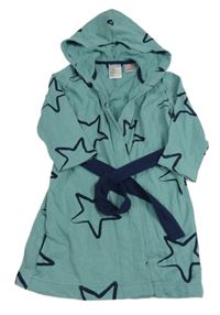 Zeleno-tmavomodrý teplákový župan s hvězdami a kapucí H&M